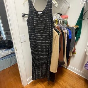 Chico's Black and Silver Sheath Midi Dress Sleeveless Scoop Neck